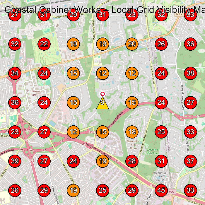 Coastal Cabinet Works GeoGrid visibility map for Cabinet Store in Westbury